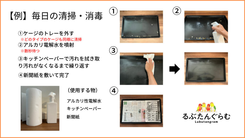 毎日のケージの清掃例